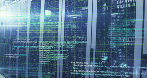 Digital Data Flow Over Computer Server Rack