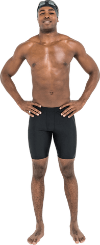 Confident Swimmer Smiling in Black Swimwear Isolated on Transparent Background