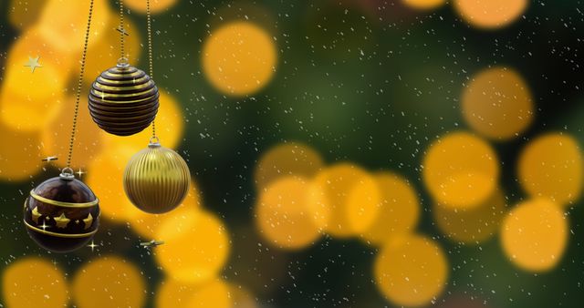 Elegant Black and Gold Christmas Baubles with Glowing Bokeh Background - Download Free Stock Images Pikwizard.com