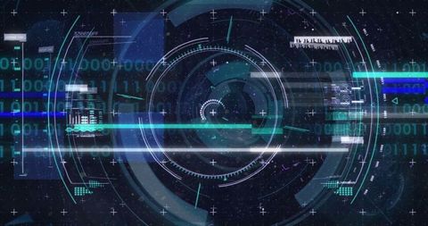 Futuristic digital interface displaying complex data and code