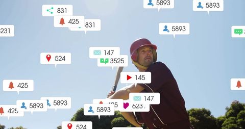 Baseball Player Surrounded by Social Media Interaction Icons - Download Free Stock Images Pikwizard.com