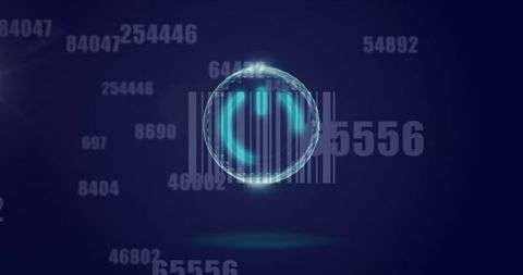 Glowing power button symbol with financial data and technology