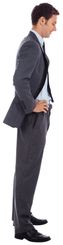 Transparent Smiling Businessman Hands on Hips Confident Stance