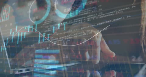 Tech Savvy Woman Analyzing Stock Market Trends on Mobile and Laptop