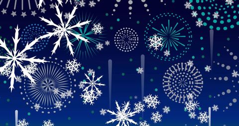 Festive Snowflakes and Fireworks on Blue Background - Download Free Stock Images Pikwizard.com
