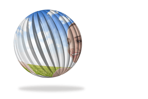 smiling woman's face in transparent globe over landscape - Download Free Stock Videos Pikwizard.com