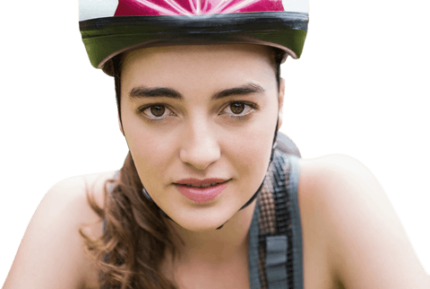 Transparent Portrait of Female Cyclist Wearing Helmet