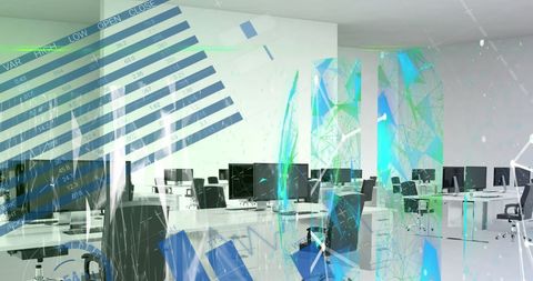 Digital Data Overlay on Empty Modern Office - Download Free Stock Images Pikwizard.com