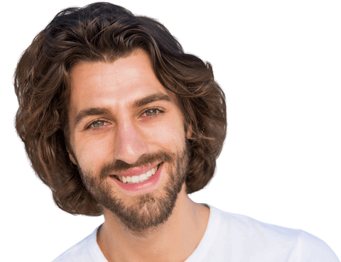 Smiling Caucasian Man with Wavy Hair on Transparent Background