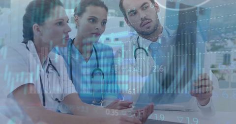 Doctors Analyzing X-Rays with Data Overlay in Modern Healthcare