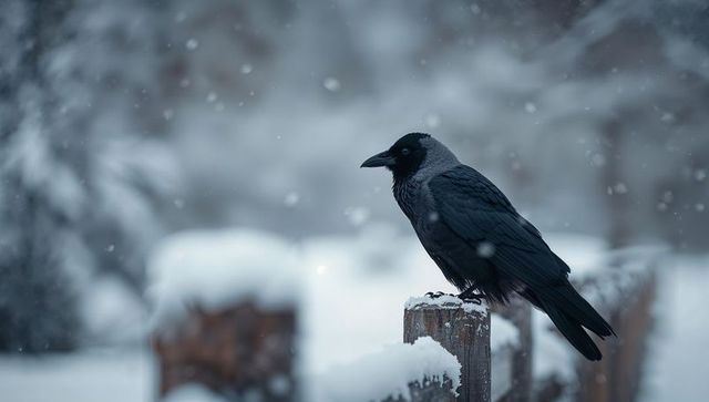 Hooded Crow on Snowy Fence in Winter Wonderland