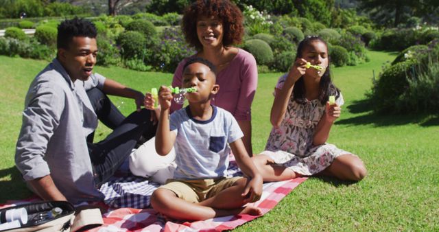 Family Blowing Bubbles Together Outdoors - Download Free Stock Images Pikwizard.com