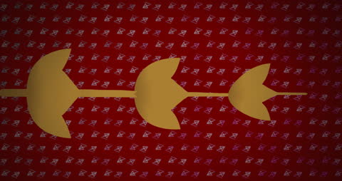 Abstract Golden Floral Animation on Red Background