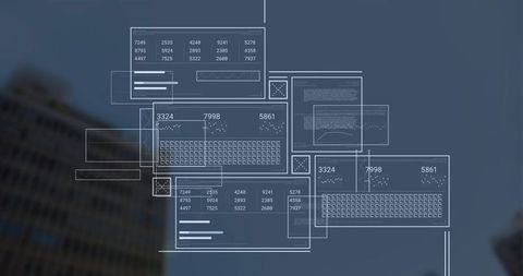 Futuristic Interface with Floating Numeric and Graphical Panels
