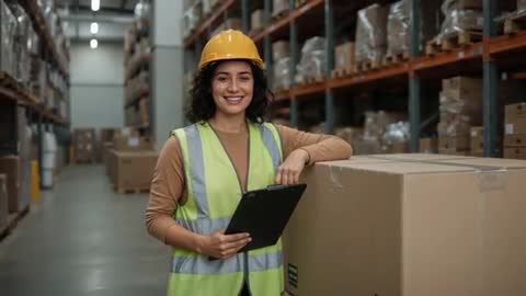 Warehouse Worker Conducting Inventory Check with Clipboard