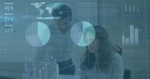 Business Team Analyzing Digital Data Projections and Charts