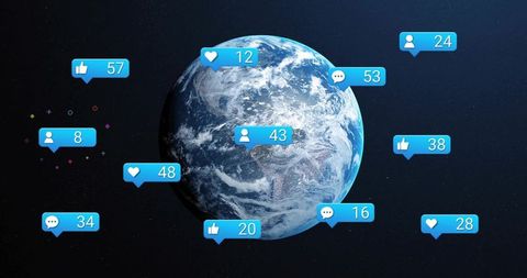 Earth connected with social media in digital space