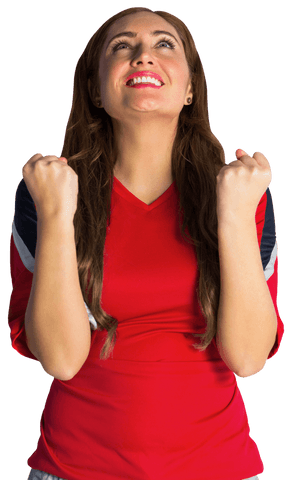 Joyful Soccer Fan Celebrating in Red Jersey, Transparent Background