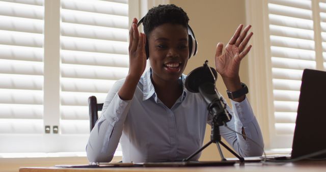 Confident African American Woman Recording Podcast at Home - Download Free Stock Images Pikwizard.com