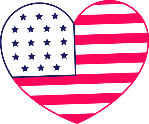 Heart with star field and stripes on transparent background