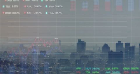 Digital Financial Data Processing Over City Skyline - Download Free Stock Images Pikwizard.com