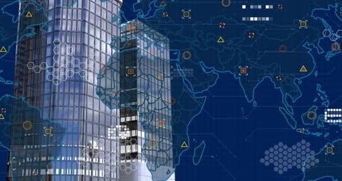 Digital Financial Data and World Map Overlay