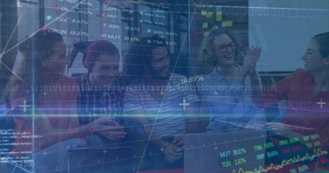 Creative Team Brainstorming with Futuristic Stock Market Overlay - Download Free Stock Images Pikwizard.com