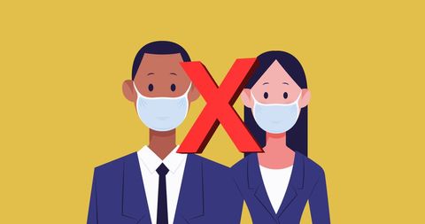 Business Professionals Social Distancing with Masks Illustration - Download Free Stock Images Pikwizard.com