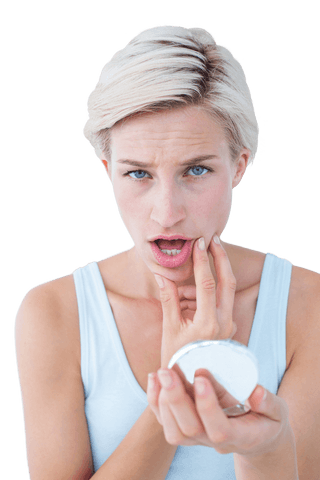 shocked woman examining face in transparent background - Download Free Stock Videos Pikwizard.com