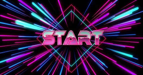Neon Start Text with Dynamic Light Trails on Black - Download Free Stock Images Pikwizard.com