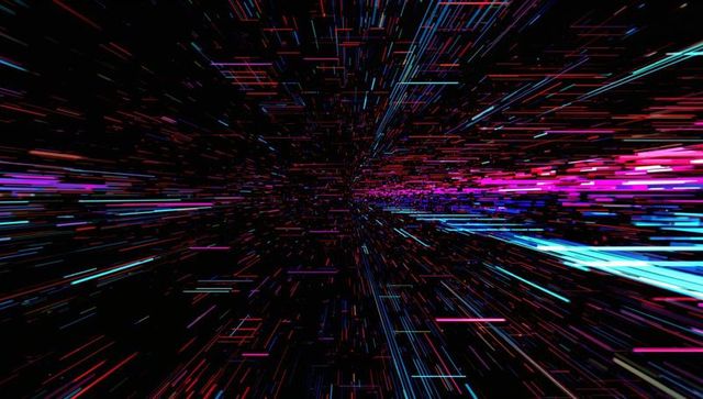 Vibrant Neon Light Streaks Forming Futuristic Tunnel