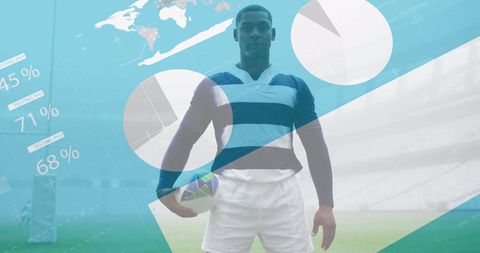 Dynamic Male Rugby Player Amid Digital Statistics Interface