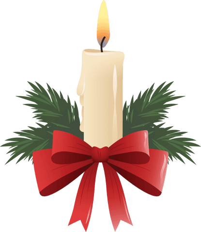 Christmas Candle with Fir Tree and Ribbon on Transparent Background
