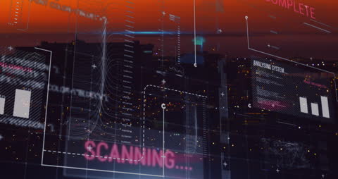 Futuristic Data Overlay with Cityscape and Traffic