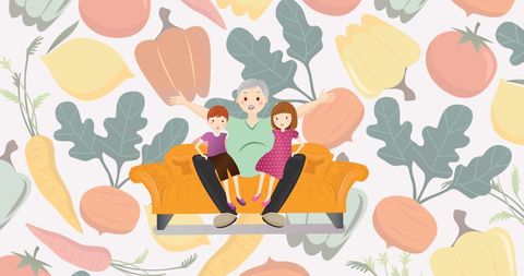 Happy Grandfather with Grandchildren in Vegetable Wonderland - Download Free Stock Images Pikwizard.com