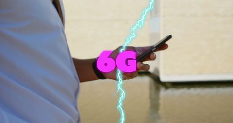 Futuristic Concept of 6G Technology with Lightning and Smartphone Use