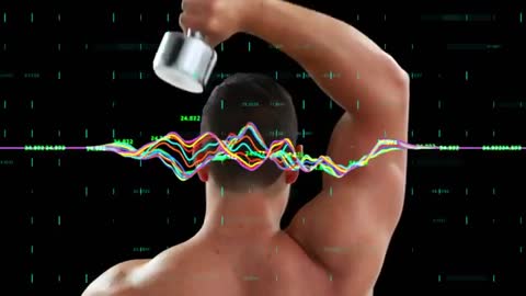 Athlete Exercising with Digital Effects Overlay