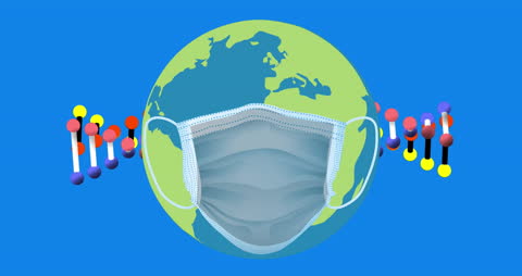 Global Pandemic Concept with Mask-Wearing Earth and Molecular Structures