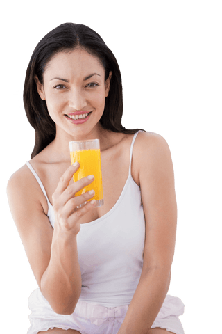 smiling woman holding orange juice on transparent background - Download Free Stock Videos Pikwizard.com