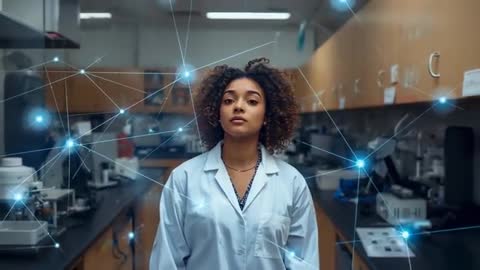 Scientist Analyzing Holographic Network in Modern Lab