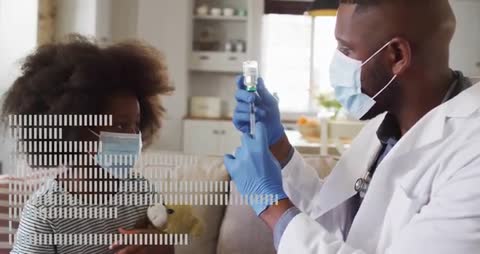 Doctor Preparing COVID-19 Vaccine for Child with Teddy Bear