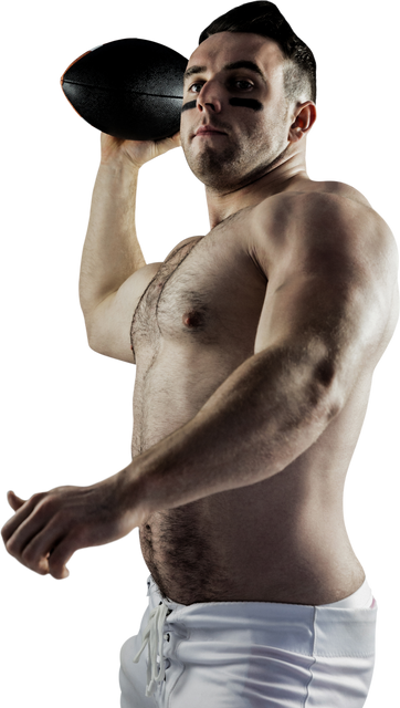 Transparent Shirtless American Football Player Holding Ball Prepared for Throw - Download Free Stock Videos Pikwizard.com