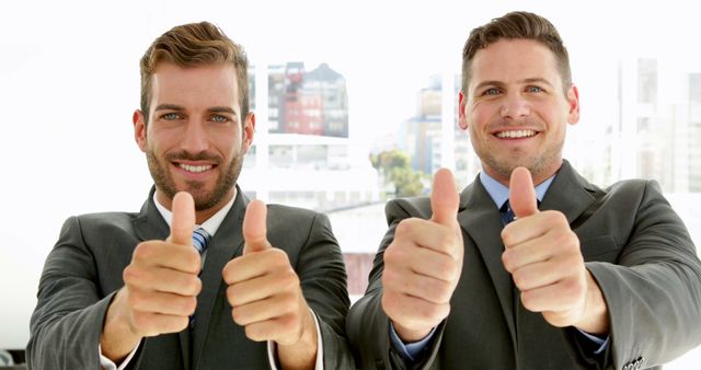 Two Businessmen Giving Thumbs Up in Office Environment - Download Free Stock Images Pikwizard.com