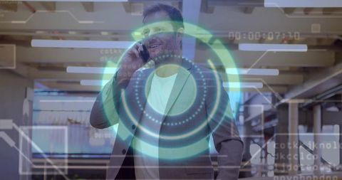 Businessman Communicating with Futuristic Digital HUD