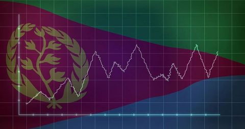 Eritrean flag with data line graph in digital art