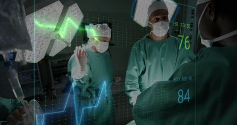 Doctors Performing Surgery with Vital Health Charts Overlay - Download Free Stock Images Pikwizard.com