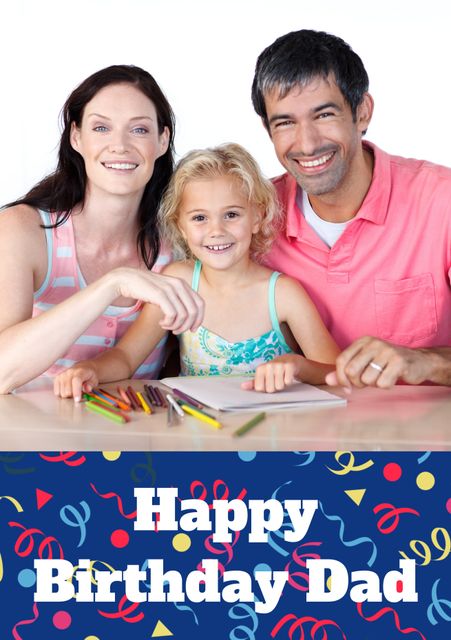 Joyful Family Celebrating Dad's Birthday with Drawing and Smiles - Download Free Stock Templates Pikwizard.com