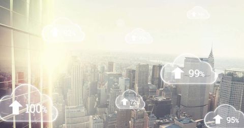 Digital Data Clouds Above Futuristic City Skyline - Download Free Stock Images Pikwizard.com