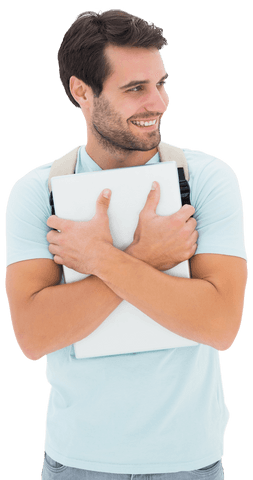 Smiling Man Holding Laptop on Transparent Background - Download Free Stock Videos Pikwizard.com