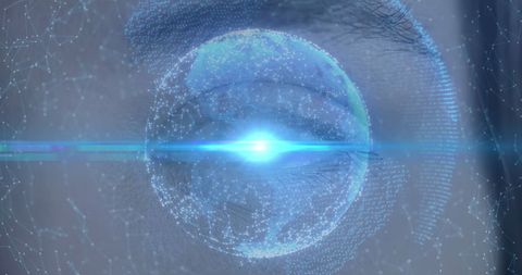 Futuristic eye with digital connections and light burst